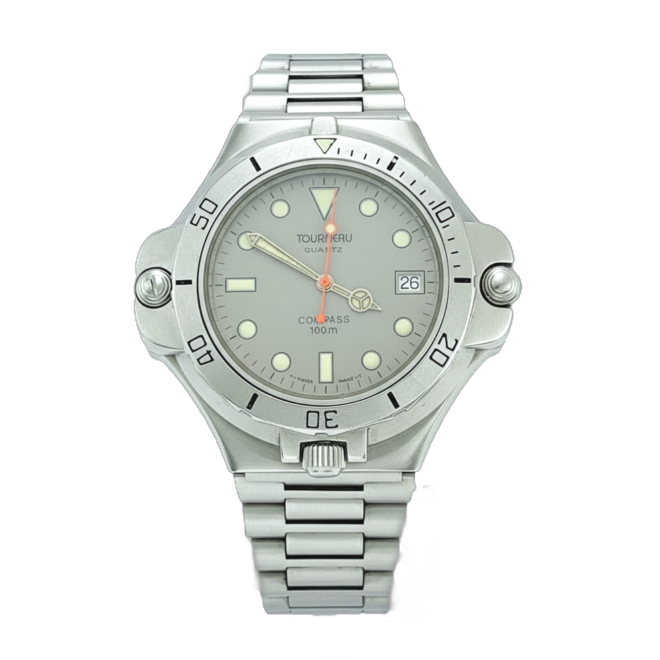 Tourneau 170 Compass 47mm Quartz Date Steel Grey Dial Rare Reversible Vintage