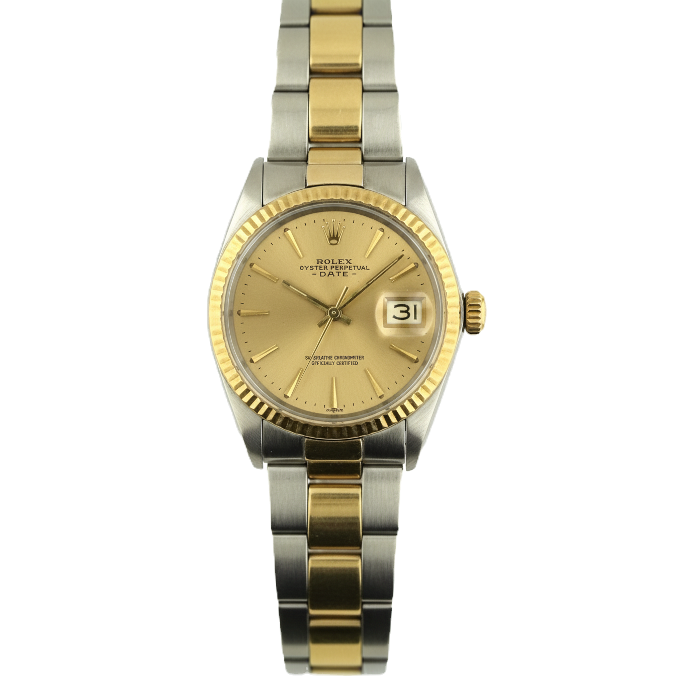Rolex 34mm 1500 Oyster Perpetual Date 18k Yellow Gold & Steel Champagne Dial