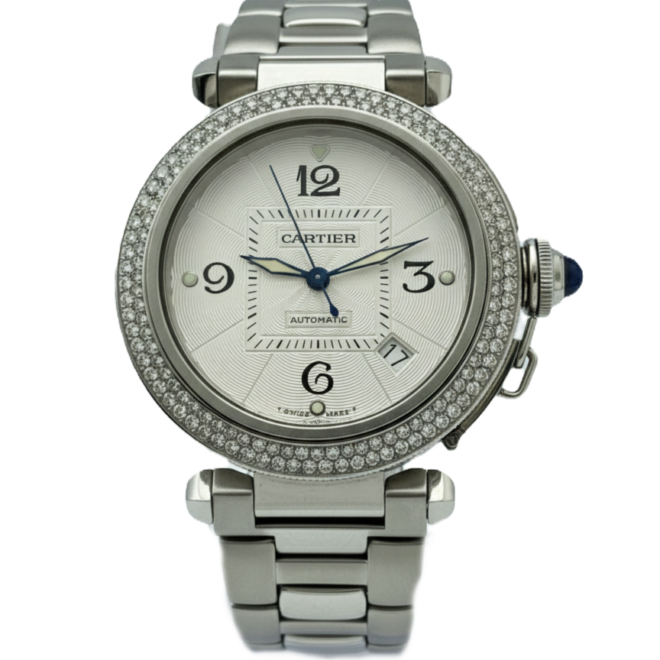 Cartier #2378 Pasha 38mm AM Diamond Bezel Auto Open Skeleton Back #W31059H3