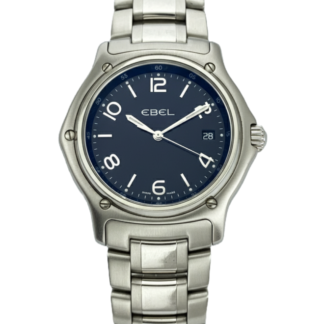 Ebel 42mm Date 1911 Black Dial Swiss Quartz Steel 9187251 XL Box & Papers Date