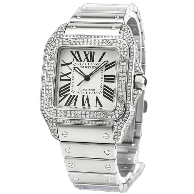 Cartier Santos 100 XL 2656 Automatic V.S Full Diamond Case #W20073X8 Bracelet SS