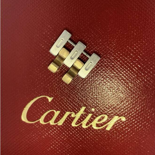 Cartier Panthere 16mm 2 Row Band 18k Yellow Gold & Steel Link Cougar Authentic