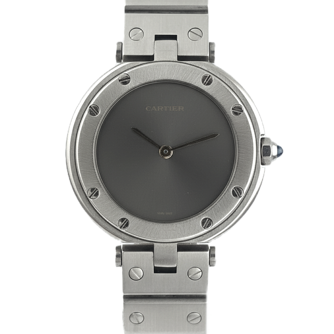 Cartier 27mm Santos Ronde 81925 Gray Ghost Dial Quartz Vintage Silver Steel