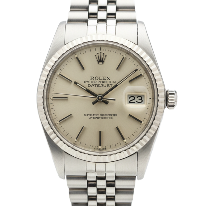 Rolex 36mm Datejust 16014 18k White Gold & SS Oyster Perpetual Silver Automatic