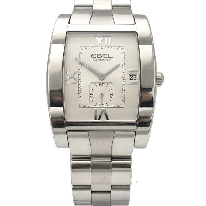 Ebel Tarawa 39mm Tonneau Silver Roman Dial E9127J40 Date Automatic Exhibition