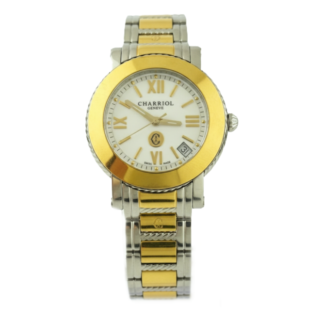 Charriol #P33 Parisii 32mm Date White Roman Dial Quartz Ladies P33SY1.0