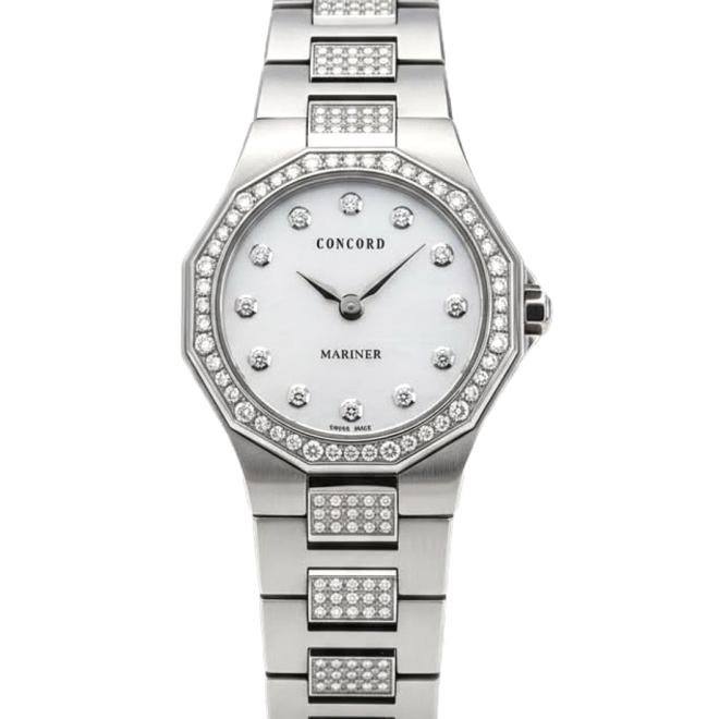 Concord Full Diamond Mariner 26mm White Pearl Diamond Dial 14.E3.1840.1.5 Ladies