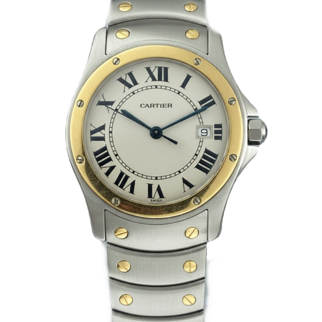 Cartier 30mm Santos Ronde Galbee 1551 W20037R3 18K Yellow Gold Quartz White Dial