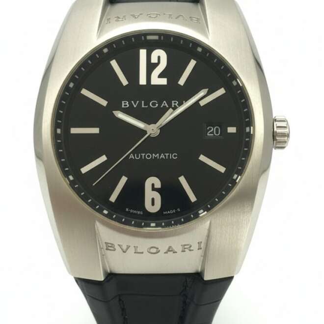 Bvlgari Ergon 40mm EG 40 S Large Automatic Black Leather Deployment Steel EG40S