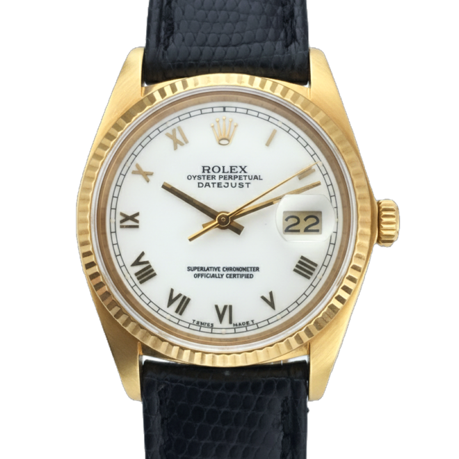 Rolex 36mm Datejust 16018 18k Yellow Gold White Roman Dial Oyster Perpetual