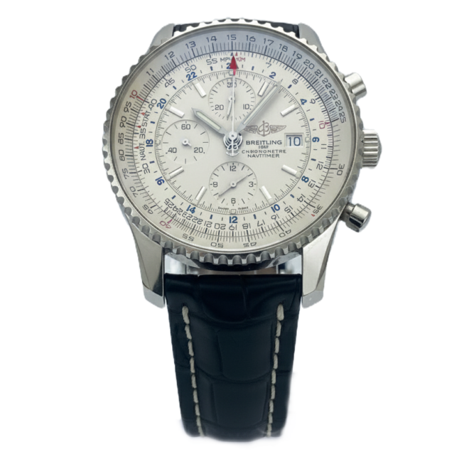 Breitling Navitimer 46mm World Chronograph A24322 White Dial Automatic Date GMT