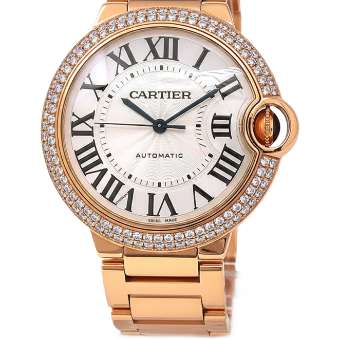 Cartier Ballon Bleu 36.5mm WE9005Z3 18k Rose Gold Automatic Diamonds Silver Dial