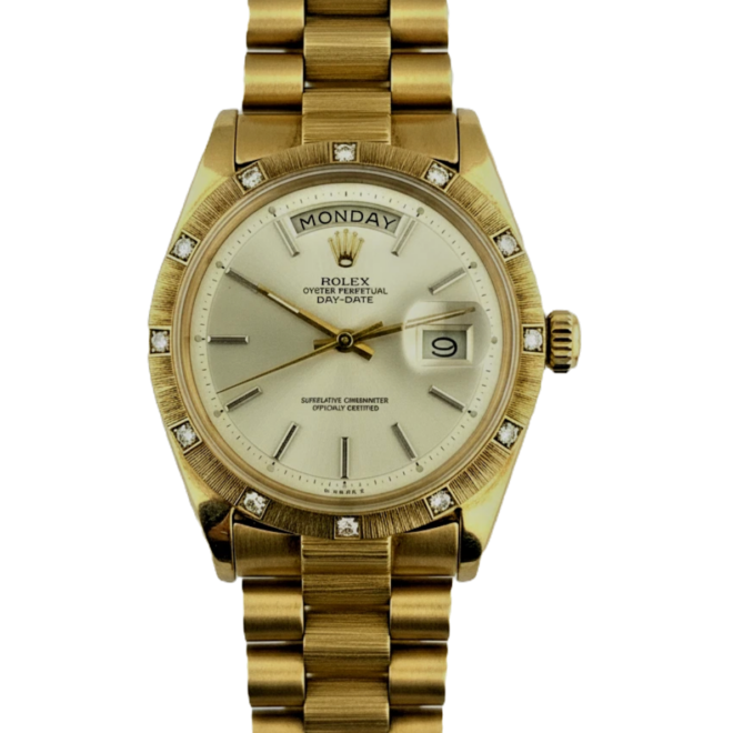 Rolex 36mm 1807 President Day Date 18k Solid Yellow Gold 12 Diamond Bezel Bark