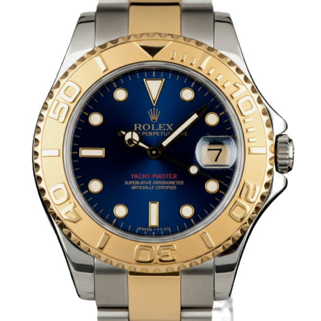 Rolex 35mm Yacht Master 168623 18k Yellow Gold & Steel Blue Dial MidSize Date