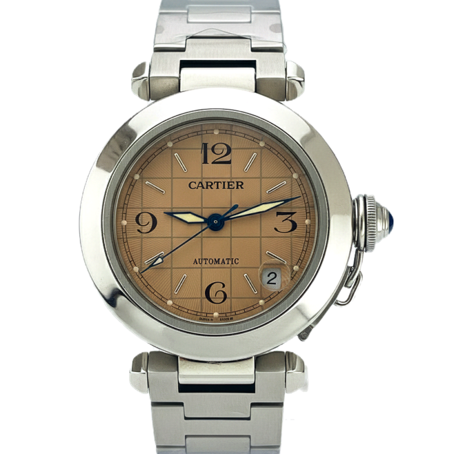 Cartier Pasha C 35mm Salmon Peach Grid Dial 2324 Automatic W31024M7 Date