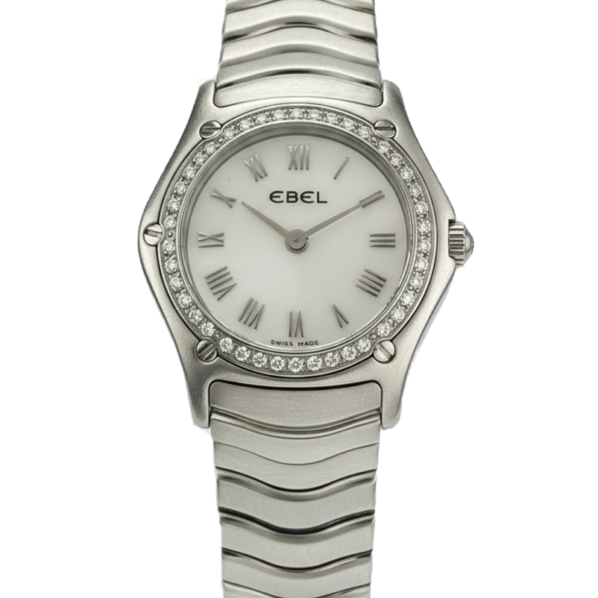 Ebel 42 Diamond Bezel Classic Wave 24mm White MOP Dial Roman Quartz 9157F14-9225