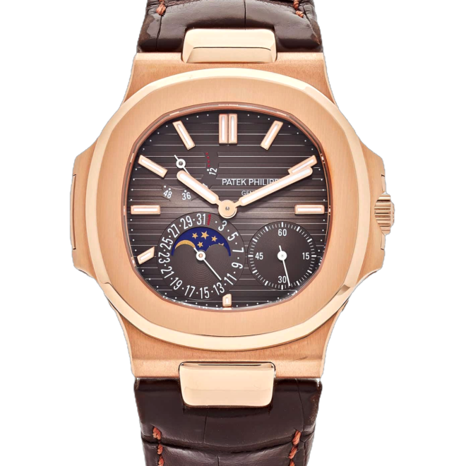 PATEK PHILIPPE Nautilus 40mm 5712R-001 Moon Phase 18k Rose Gold Brown Leather