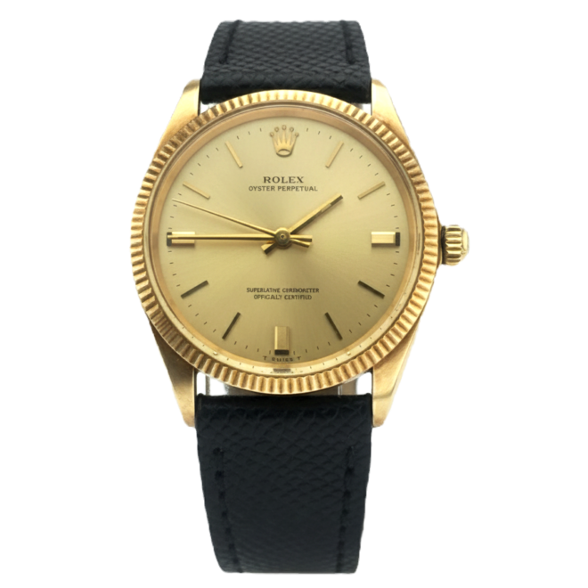 Rolex 34mm 1005 Oyster Perpetual Solid Yellow Gold Mint Automatic Champagne Dial