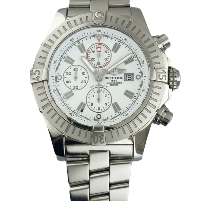 Breitling 48mm Super Avenger A13370 Chronograph White Dial Steel Date Automatic